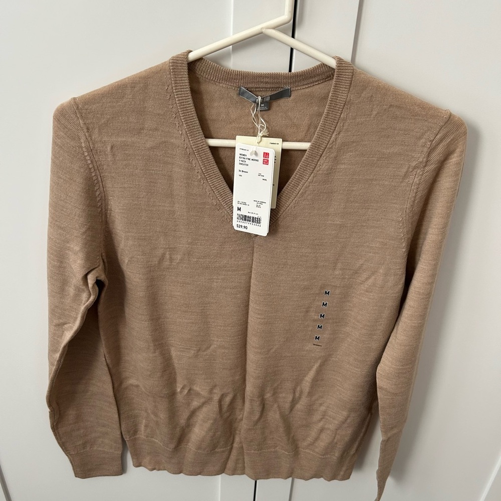 Uniqlo Brown Merino V-Neck Sweater